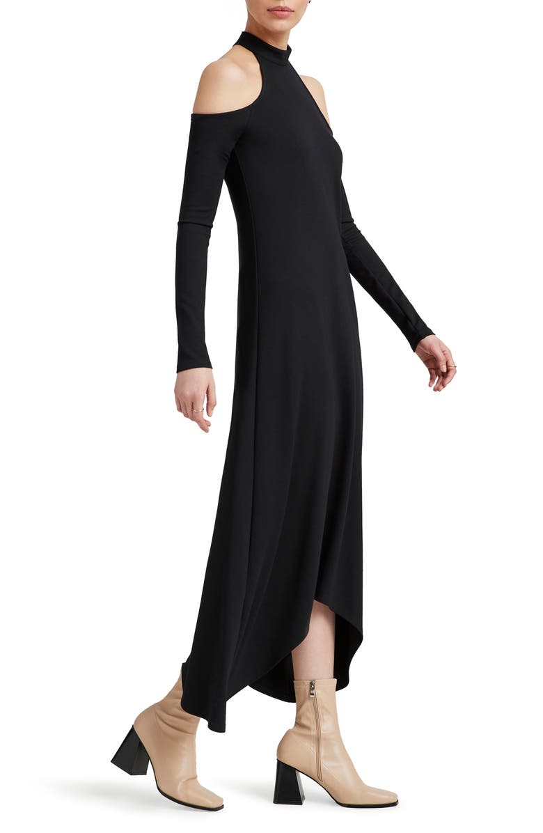 Marcella Kalene Cold Shoulder Long Sleeve High-Low Maxi Dress, Alternate, color, Black
