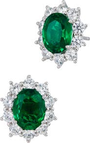 SAVVY CIE JEWELS Oval Cubic Zirconia Halo Stud Earrings