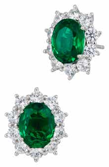 SAVVY CIE JEWELS Oval Cubic Zirconia Halo Stud Earrings