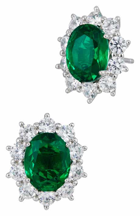 SAVVY CIE JEWELS Oval Cubic Zirconia Halo Stud Earrings