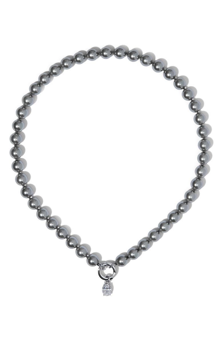 Nadri Poppy Charm Ring Necklace, Main, color, Rhodium