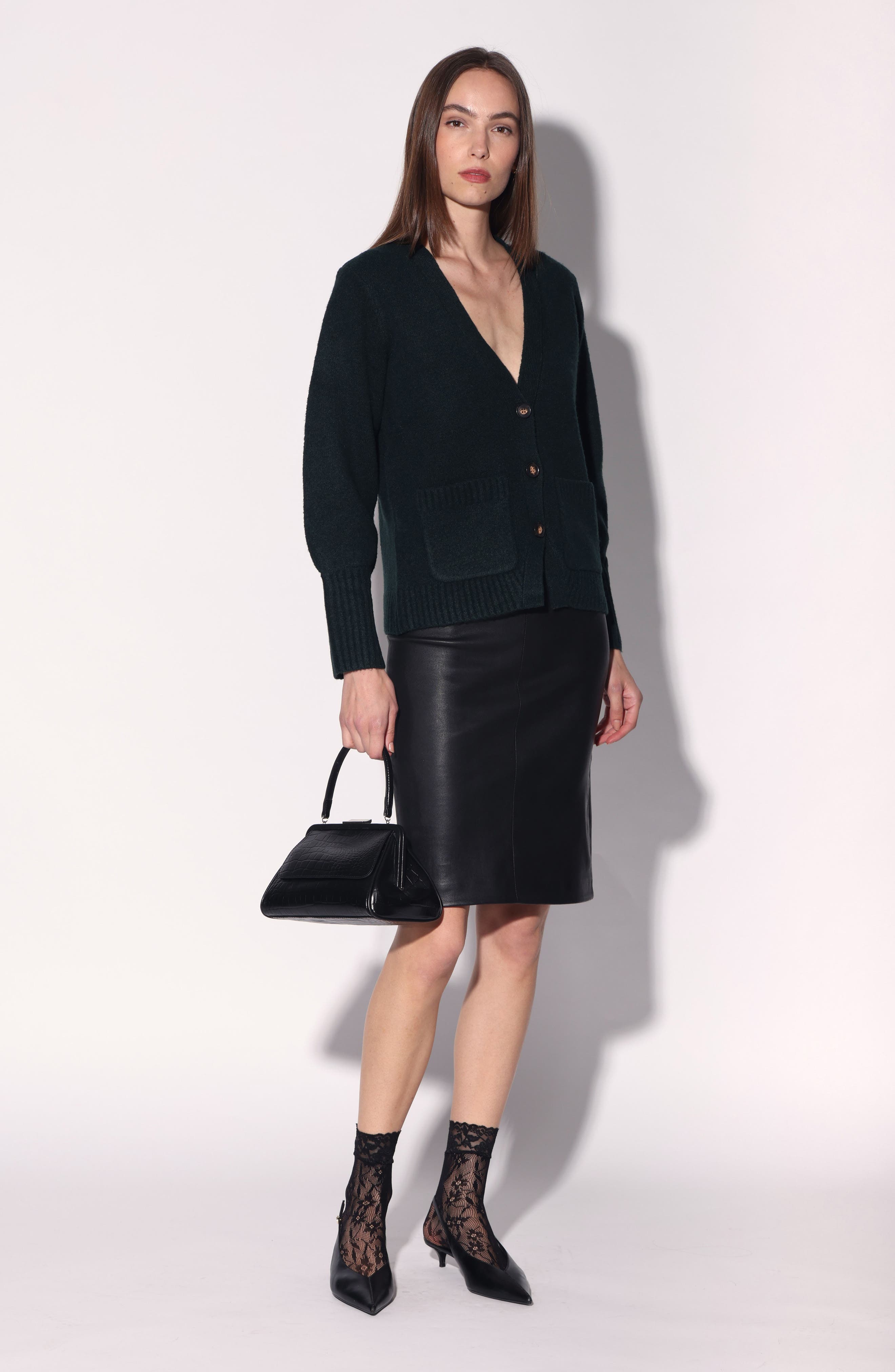 Rumi Small Croc-Embossed Leather Clutch, Alternate, color, BLACK CROC