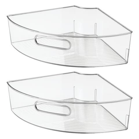 Lazy Susan 1/4 Wedge Bin with Handle, Set of 2, Clear, Made in USA