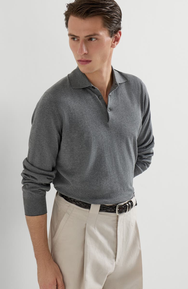 Brunello Cucinelli Polo-style sweater, Alternate, color, Dark Grey