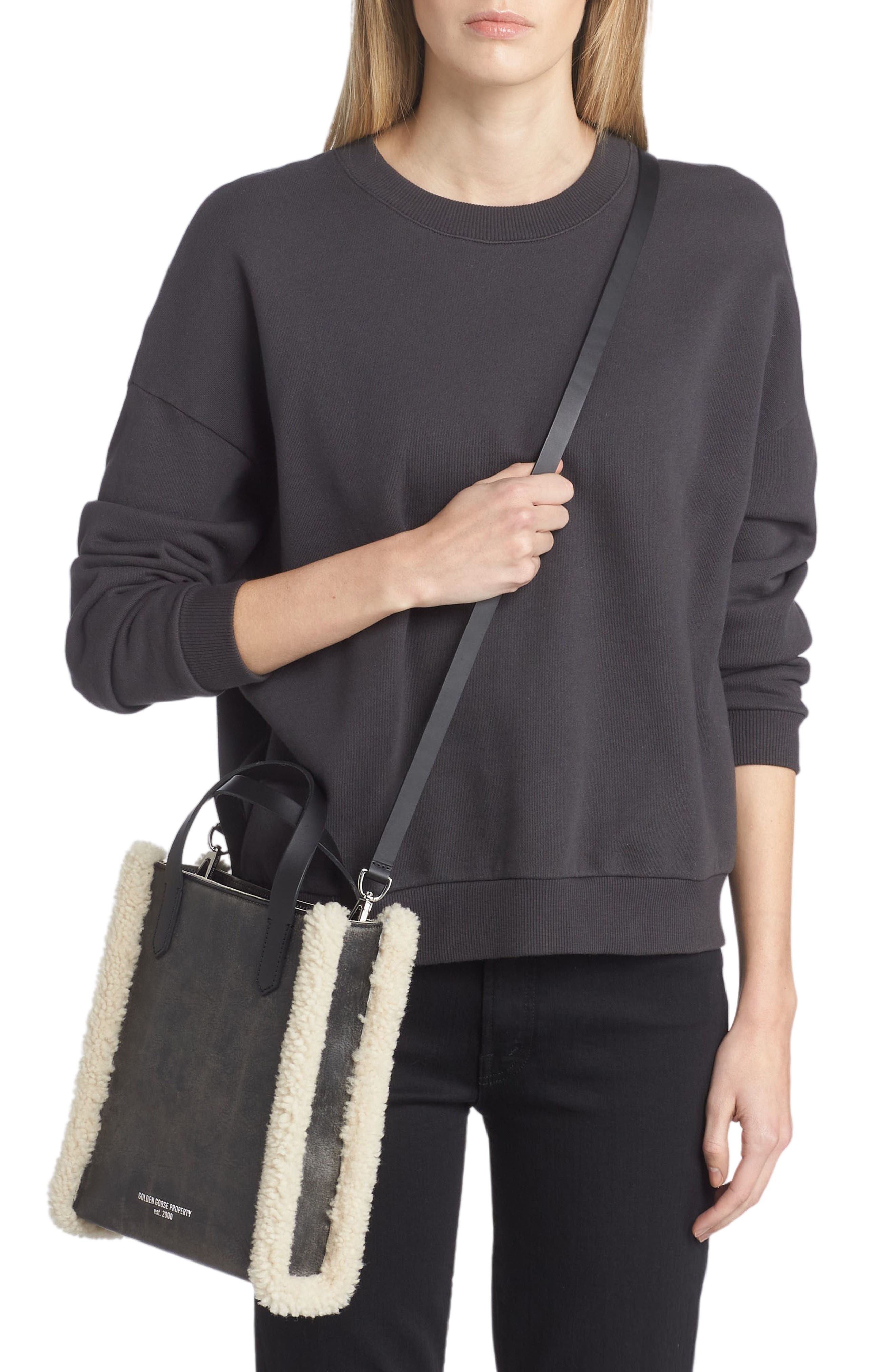 Golden Goose Mini California North/South Leather & Genuine Shearling Tote, Alternate, color, 