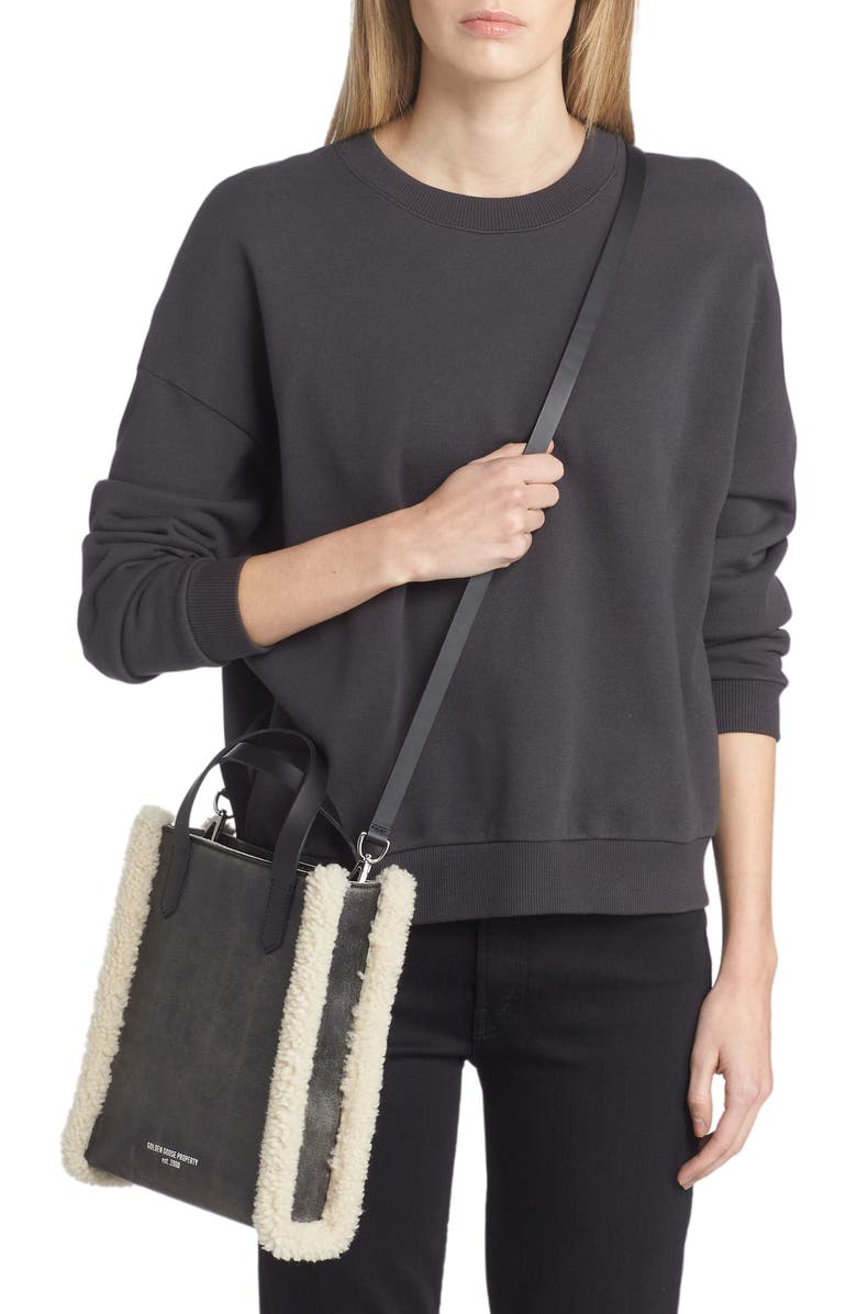 Golden Goose Mini California North/South Leather & Genuine Shearling Tote, Alternate, color,