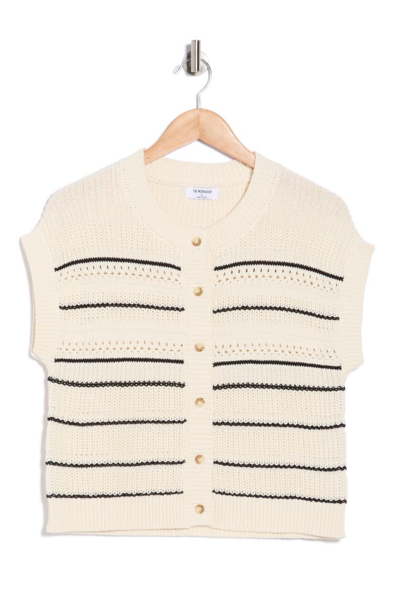 Stripe Knit Button Front Top, Alternate, color, CREAM