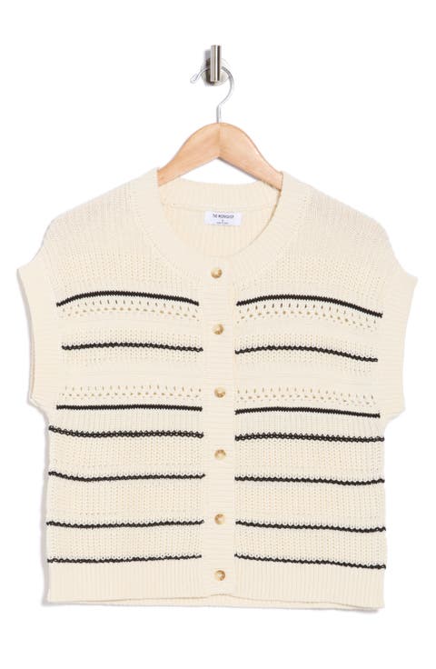 Stripe Knit Button Front Top