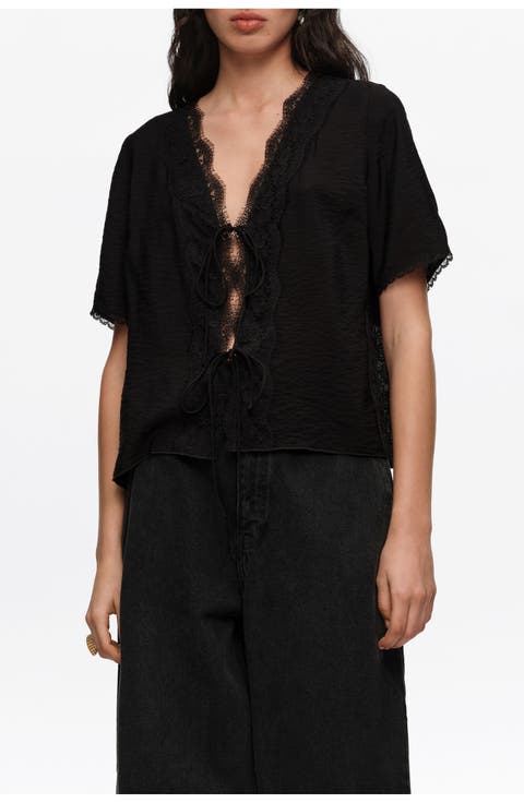 Lace-up Shirt With Lace
