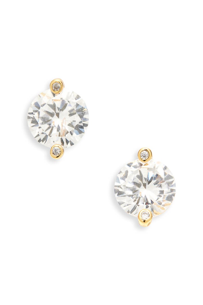 brilliant statements duo prong stud earrings, Main, color, CLEAR/ GOLD