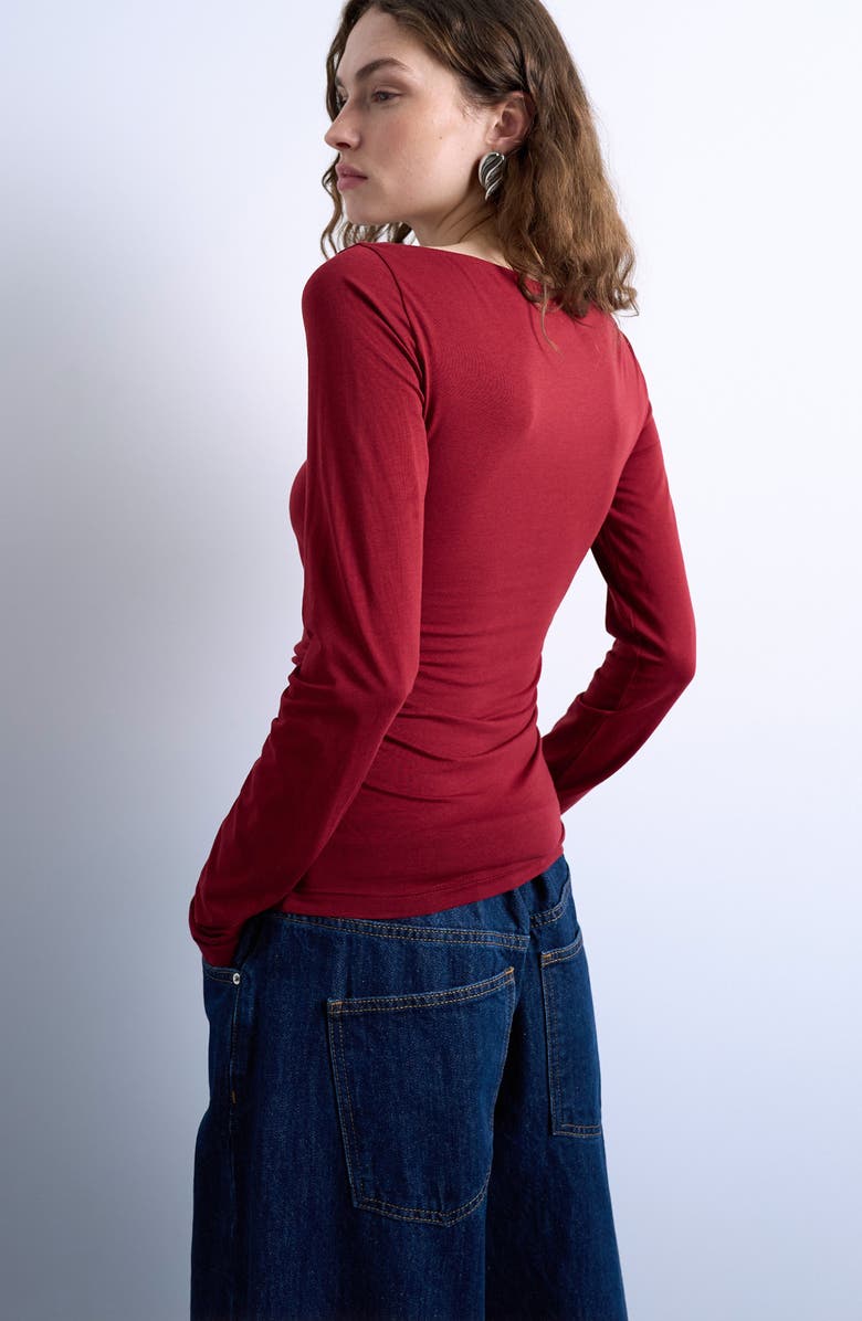 Topshop Ruched Bateau Neck Top, Alternate, color, Red