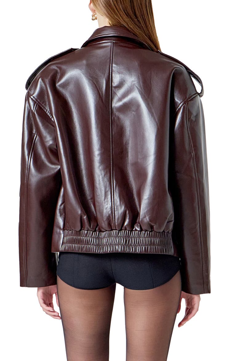 Oversize Faux Leather Jacket, Alternate, color, BROWN