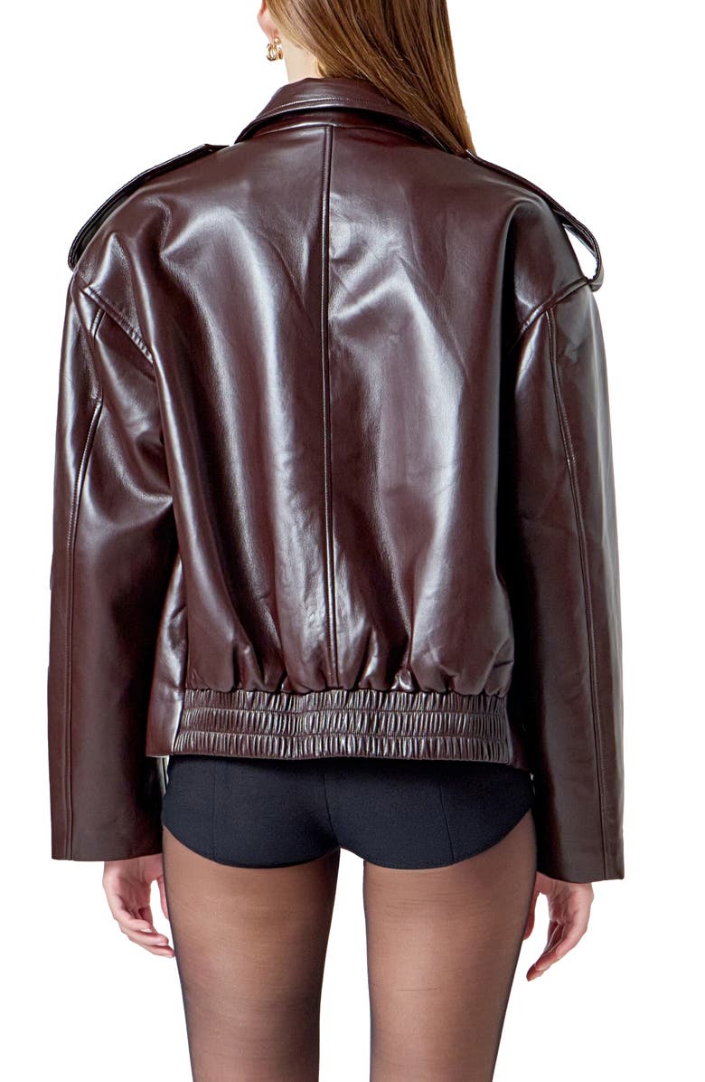 Endless Rose Oversize Faux Leather Jacket, Alternate, color, Brown
