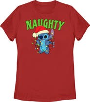 Lilo & Stitch Women's Lilo & Stitch Christmas Naughty Stitch Graphic T-Shirt