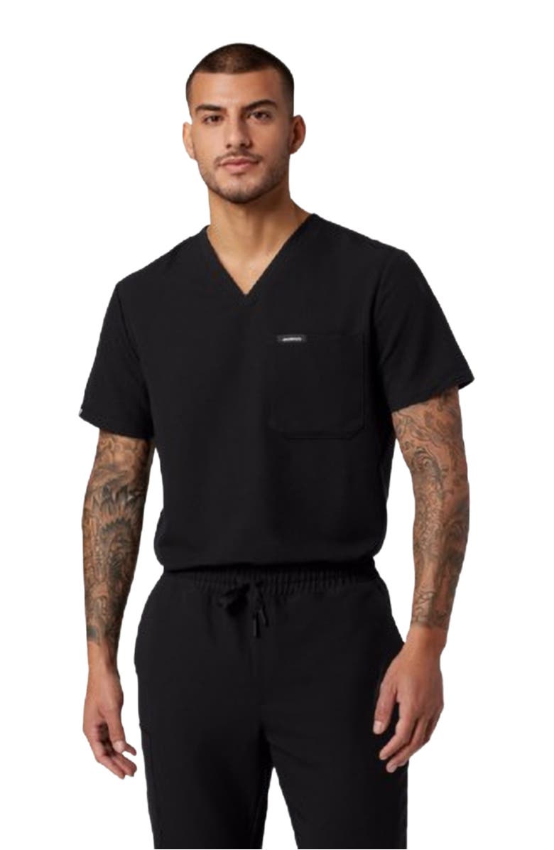 JAANUU Holmes Men's 1-Pocket Classic V-Neck Scrub Top, Main, color, Black