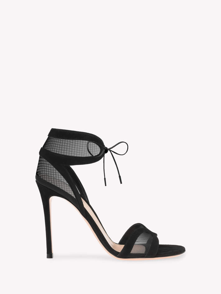 Gianvito Rossi Falene Sandals, Main, color, Black Fabric And Suede