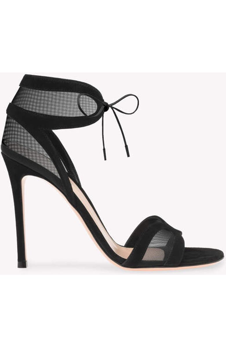 Gianvito Rossi Falene Sandals, Main, color, Black Fabric And Suede
