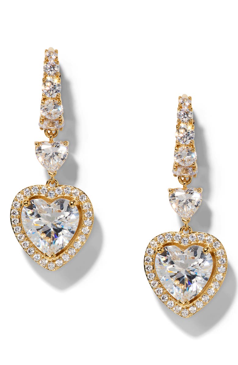 Nadri Le Bisou Halo Heart Drop Earrings, Main, color, Gold
