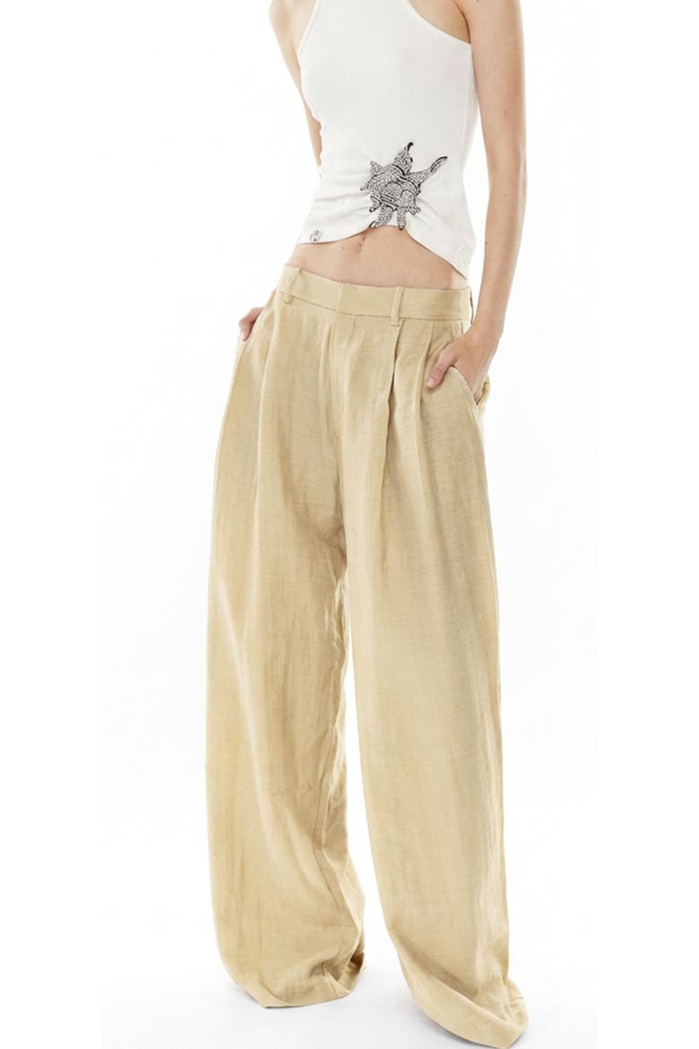 Hedi Mid Waist Tailored Linen Pants, Main, color, Yellow