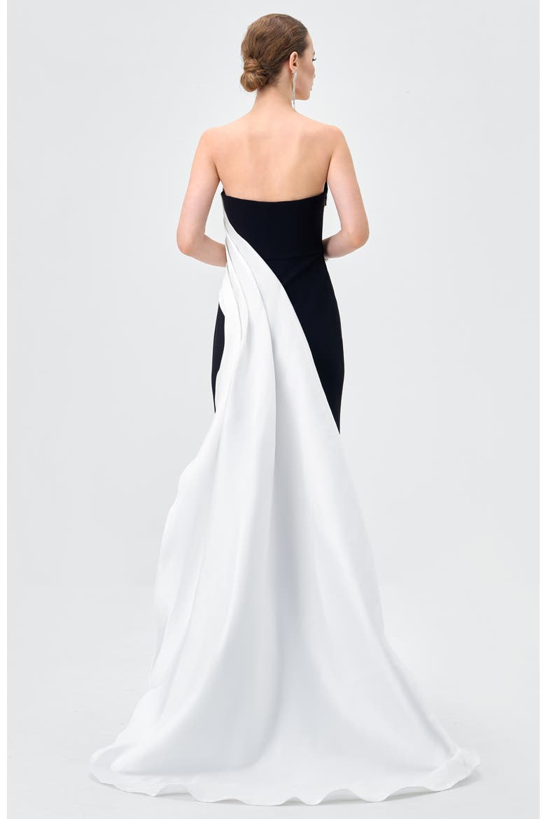Roella Asymmetric Sash Gown, Alternate, color, BLACK/WHITE