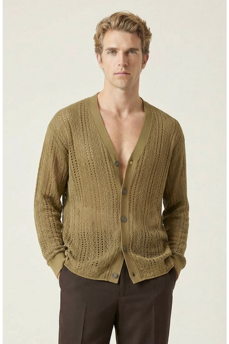 Open Knit V-Neck Cardigan, Main, color, Olive Green