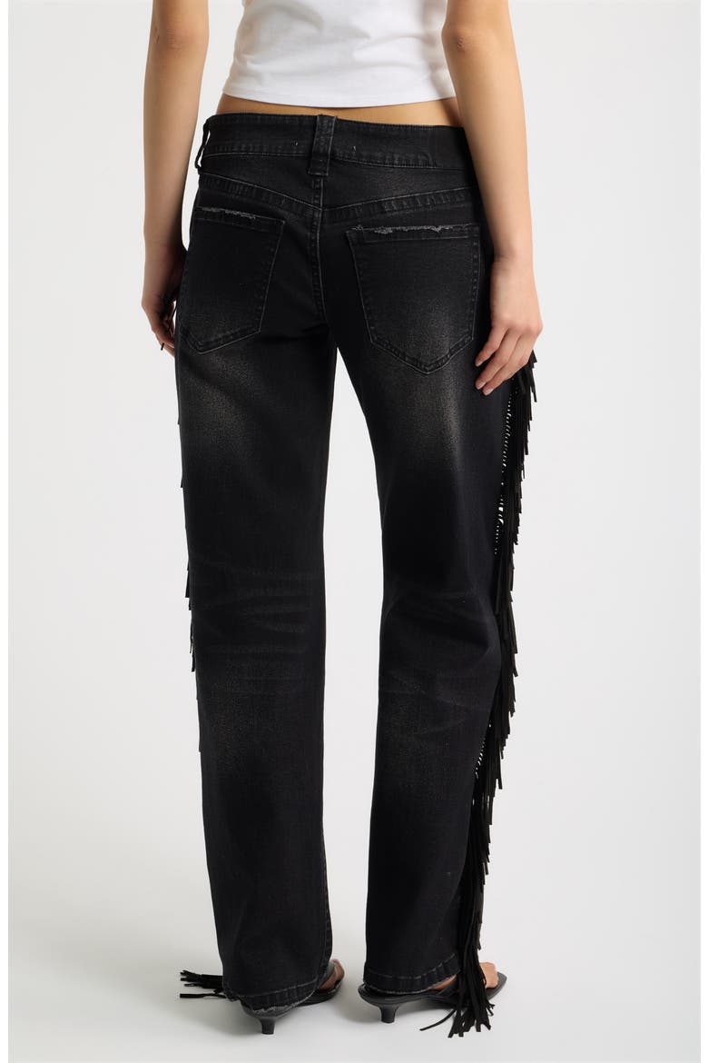 Fringe Low Rise Relaxed Straight Leg Jeans, Alternate, color, BLACK WASH