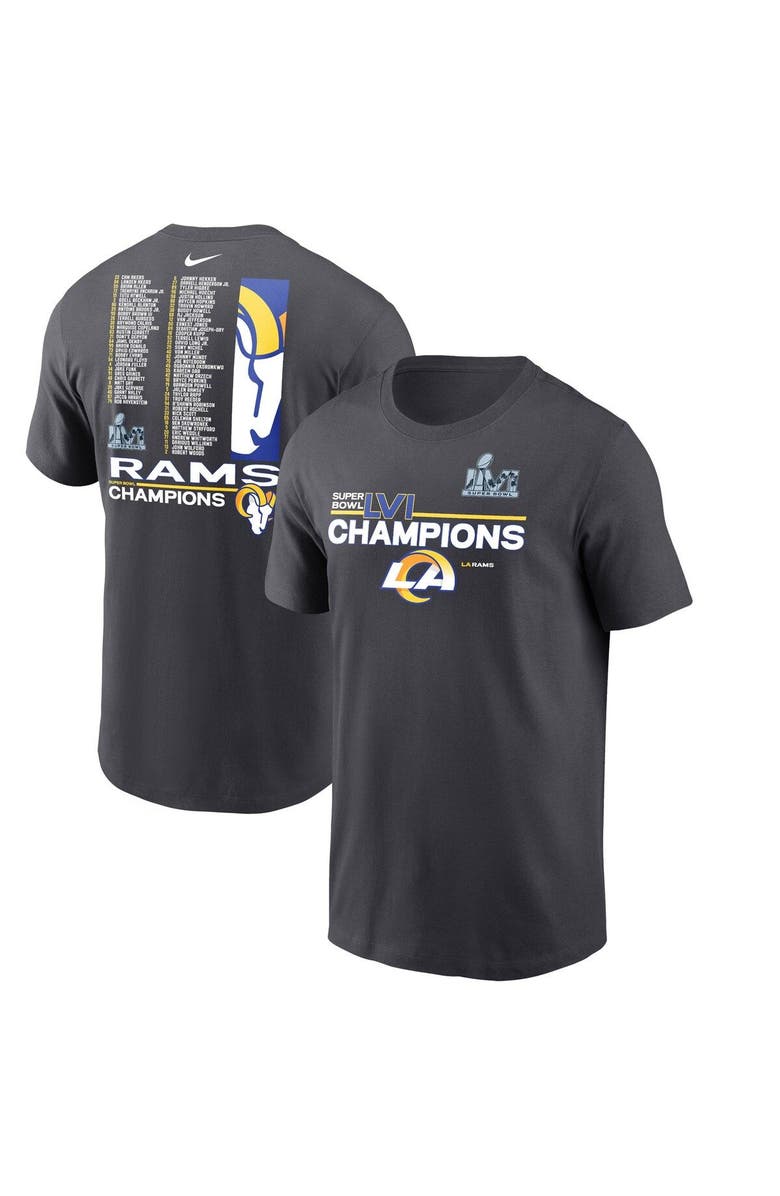 Nike Men's Nike Anthracite Los Angeles Rams Super Bowl LVI Champions Roster T-Shirt, Main, color,