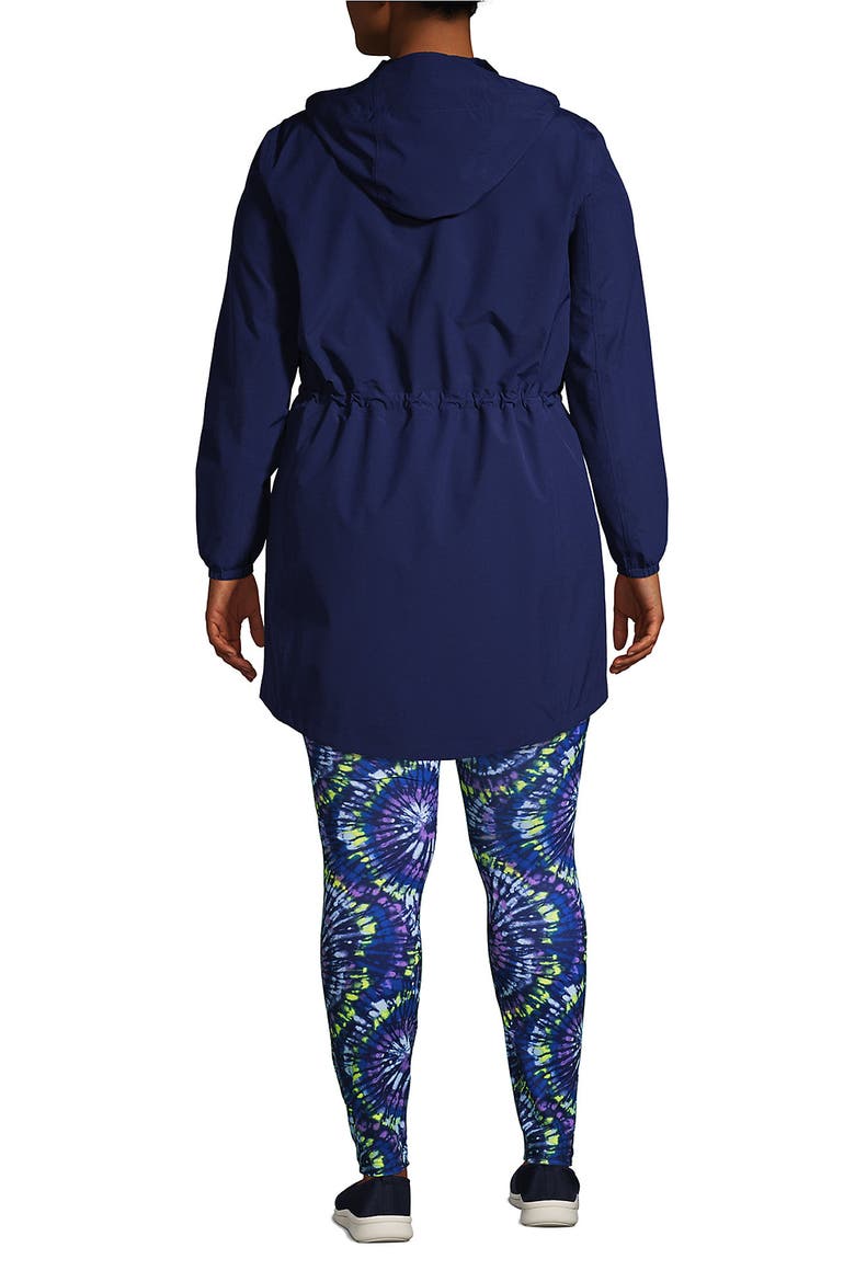 Plus Size Print Waterproof Hooded Packable Raincoat, Alternate, color, Deep Sea Navy
