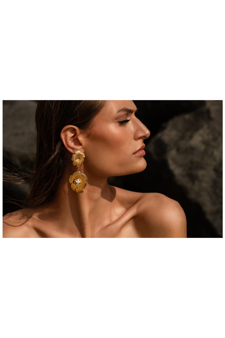 Double Poppy Drop Earrings, Alternate, color, 14K GOLD