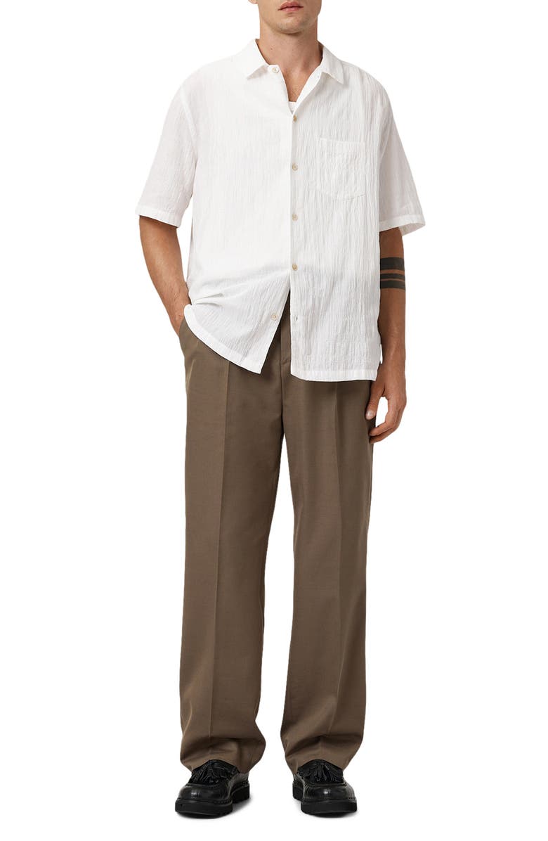 AllSaints Walton Short Sleeve Stretch Cotton Seersucker Button-Up Shirt, Alternate, color, Off White