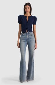 ALICE + OLIVIA Sabine Pointelle Puff Sleeve Cardigan