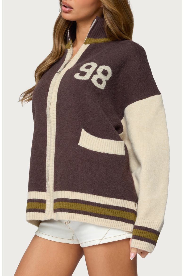 98 Varsity Zip Sweater, Alternate, color, BROWN