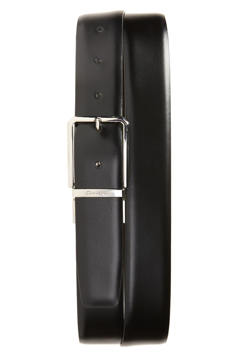 Polished Leather Belt, Alternate, color, BLACK