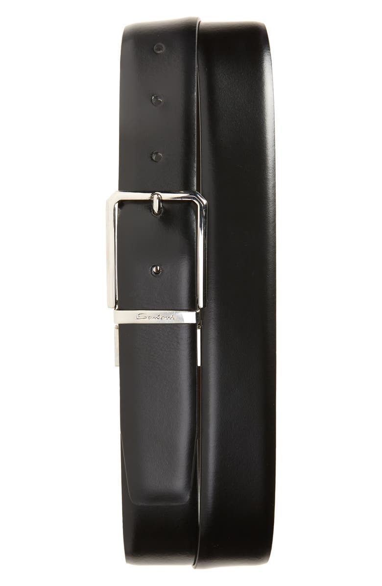 Santoni Polished Leather Belt, Alternate, color, Black