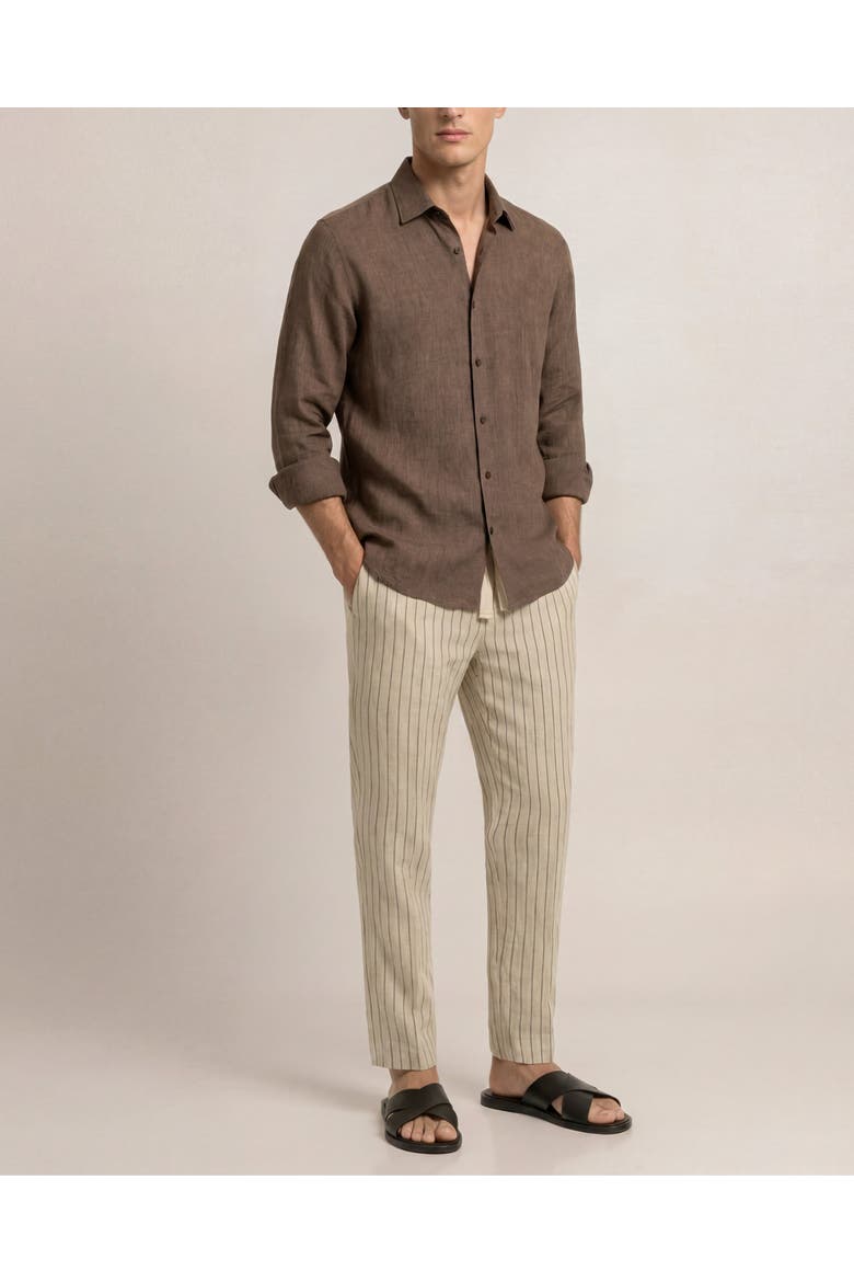 Giles Lino Tailored Fit Italian Linen Shirt, Main, color, Espresso