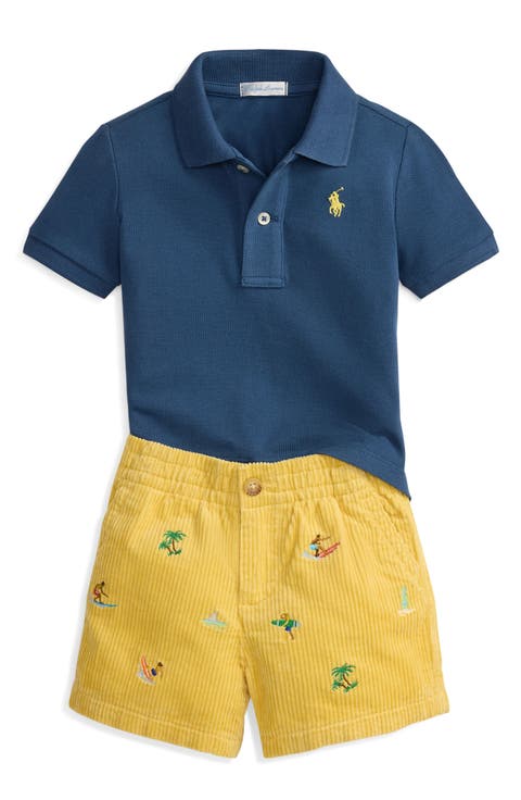 Cotton Piqué Polo & Polo Bear Corduroy Shorts Set (Baby)