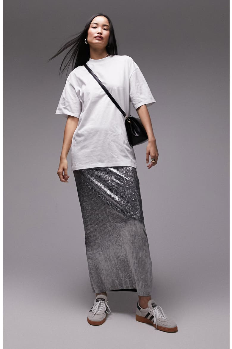 Textured Metallic Maxi Skirt, Main, color, SILVER
