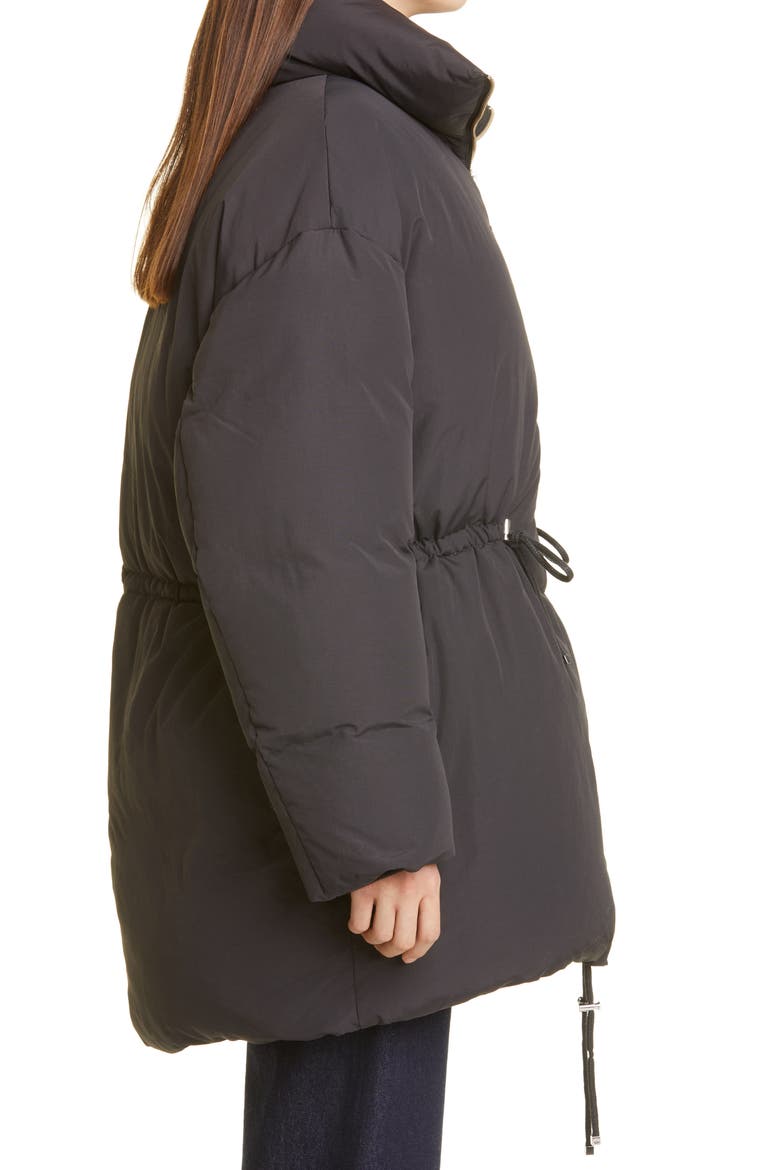 Drawstring Oversize Recycled Nylon Down Jacket, Alternate, color, BLACK