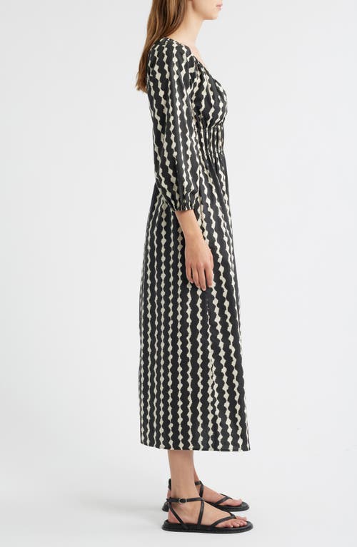 Rails Paio Abstract Print Long Sleeve Cotton Midi Dress In Black