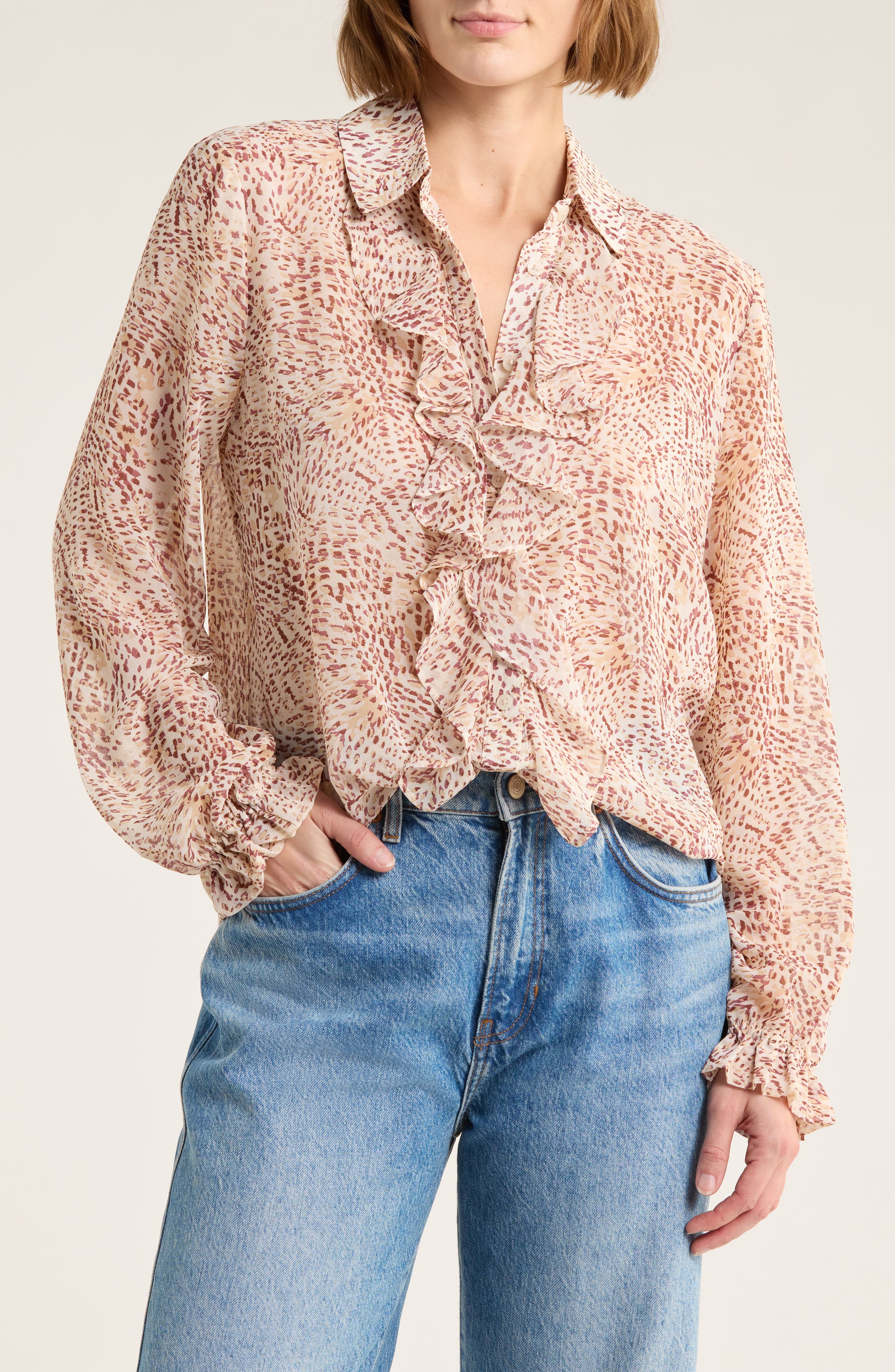 Melrose and Market Ruffle Chiffon Button-Up Shirt