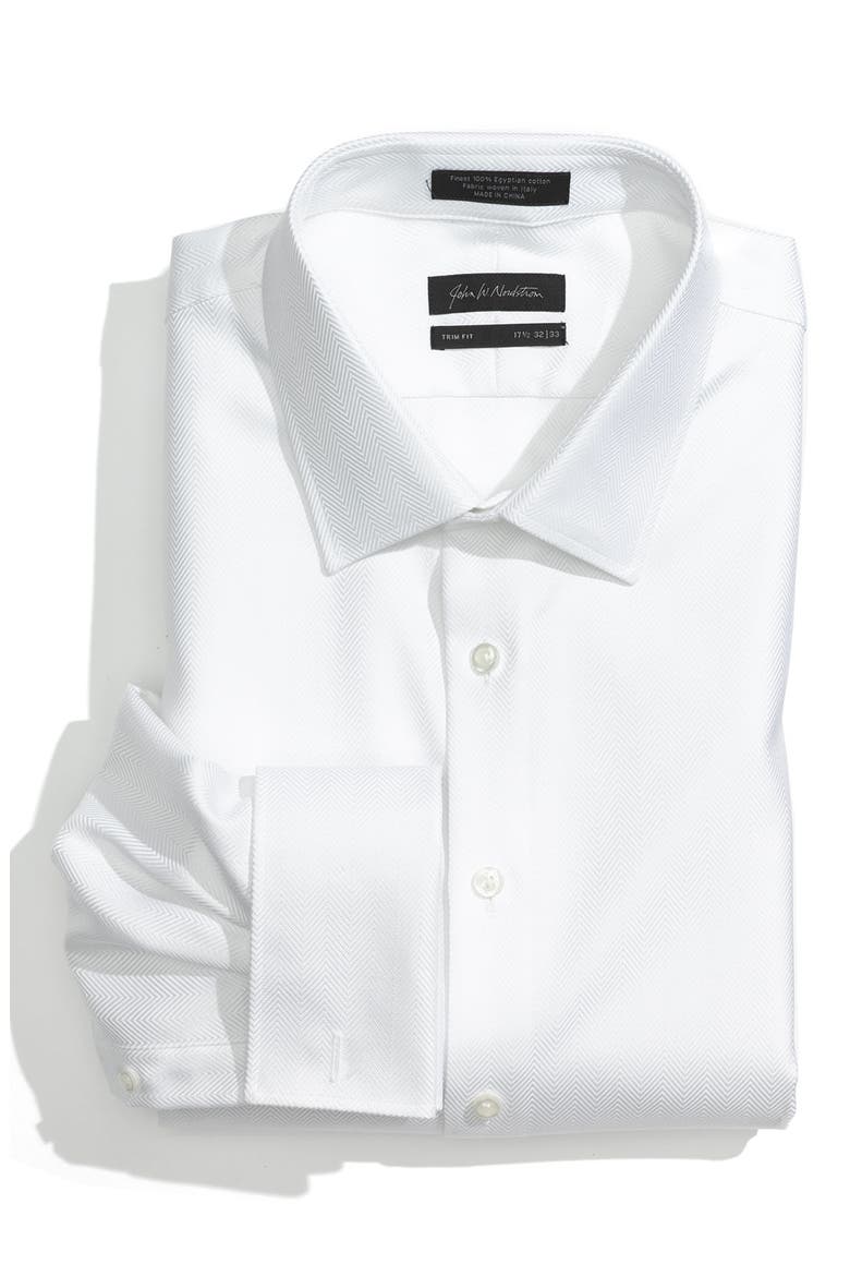Trim Fit Herringbone Tuxedo Shirt, Main, color, WHITE