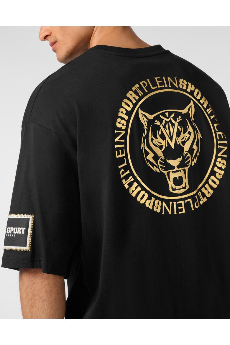 T-Shirt Round Neck Ss Label Men, Alternate, color, black/lightgold