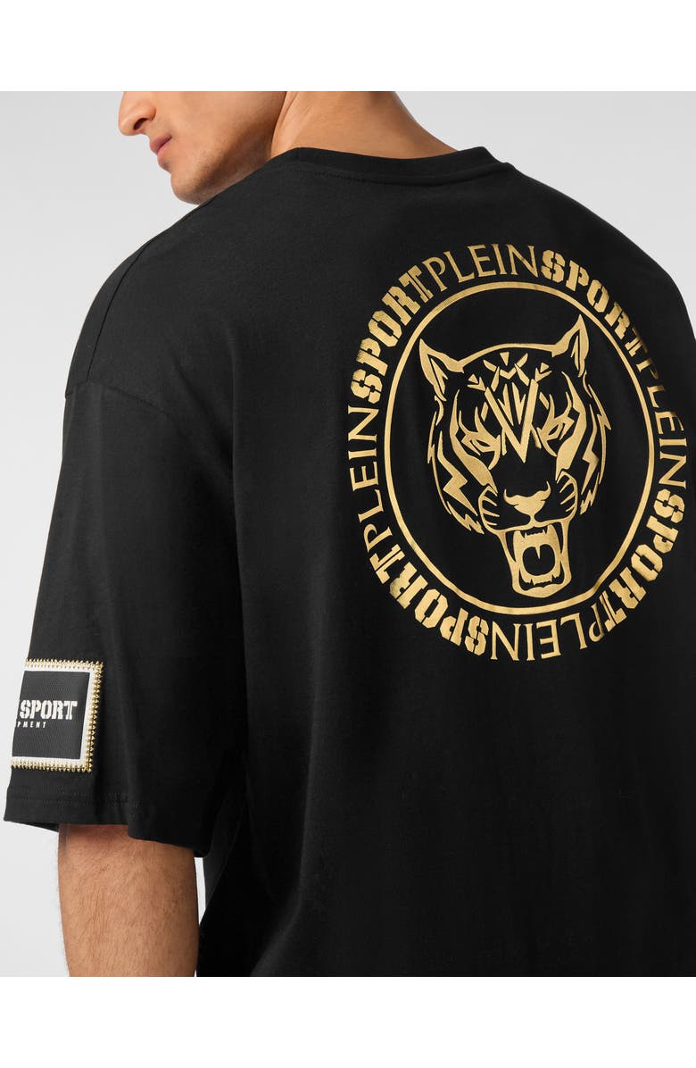 PLEIN SPORT T-Shirt Round Neck Ss Label Men, Alternate, color, Black/Lightgold