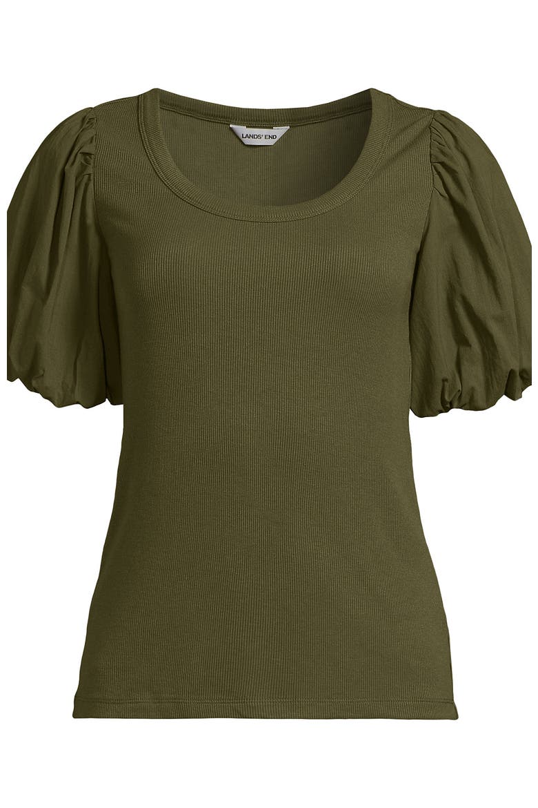 Drapey Rib Puff Sleeve Scoop Neck Top, Alternate, color, Olive Drab