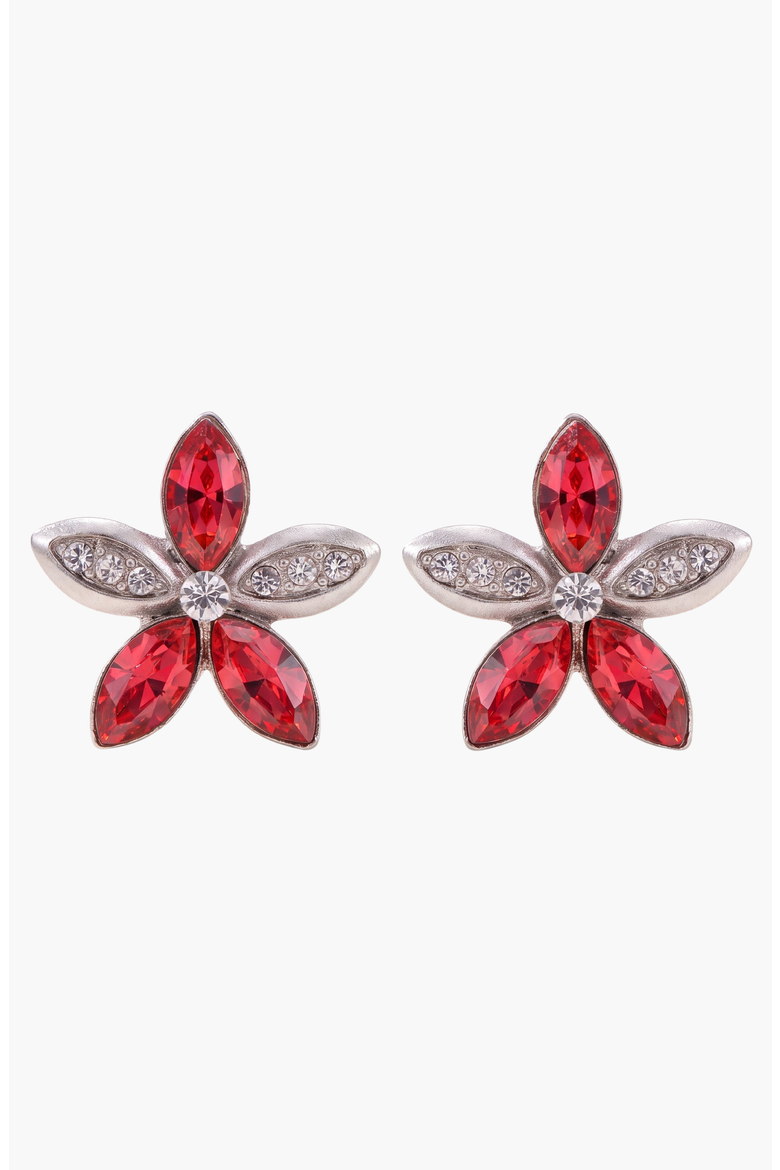 Elegant Crystal Flower Stud Earrings, Main, color, Red