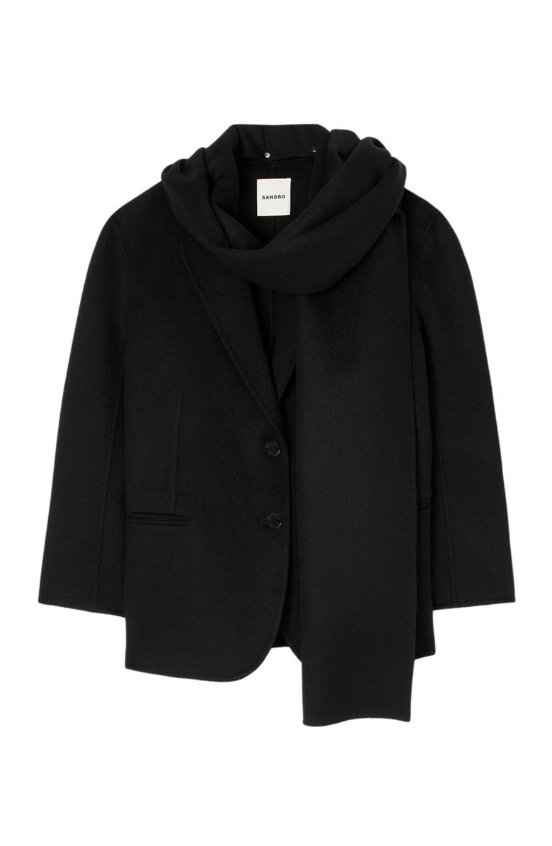 SANDRO Short coat with removable scarf, Alternate, color, Black