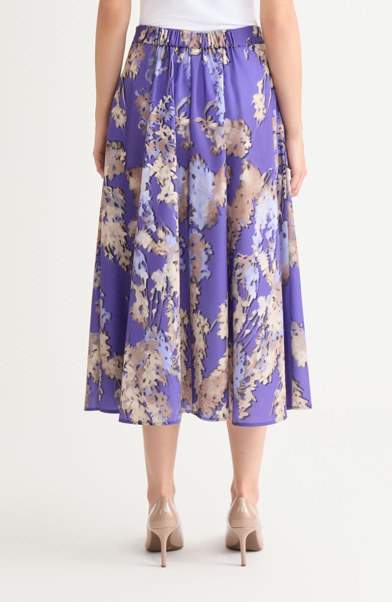 Misook Floral Print Crêpe de Chine Midi Skirt, Alternate, color, Purple Multi