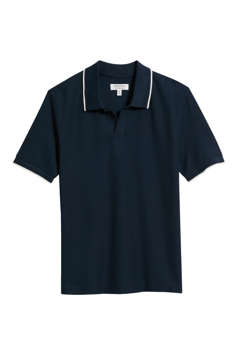 Piqué Johnny Collar Shirt, Main, color, NAVY SAPPHIRE