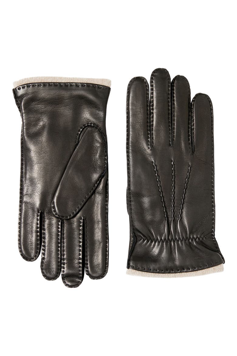 Cashmere Lined Leather Gloves, Main, color, BLACK