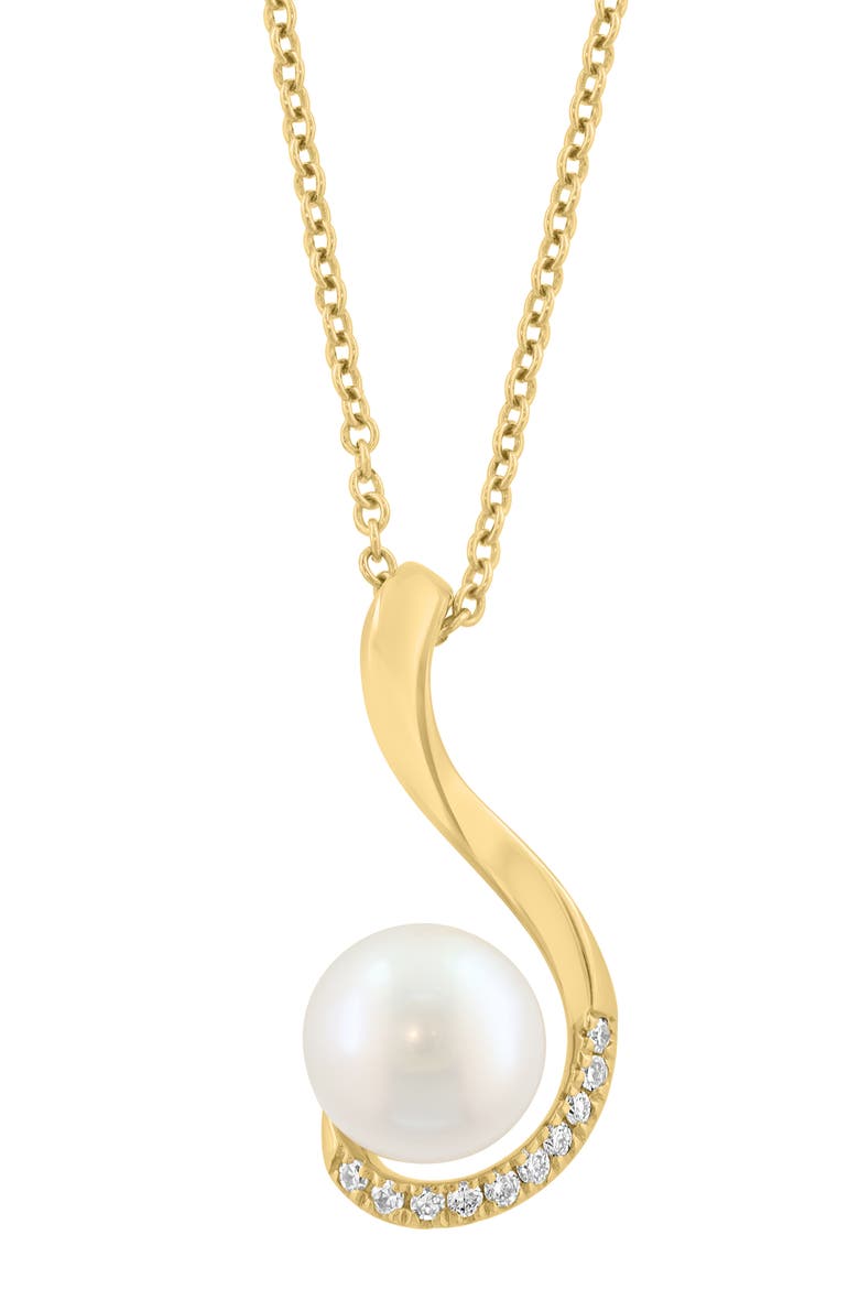 14K Yellow Gold Cultured Freshwater Pearl & Diamond Pendant Necklace, Main, color, WHITE